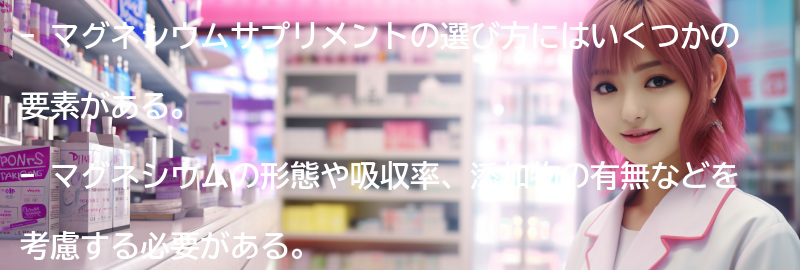 マグネシウムサプリメントの選び方の要点まとめ