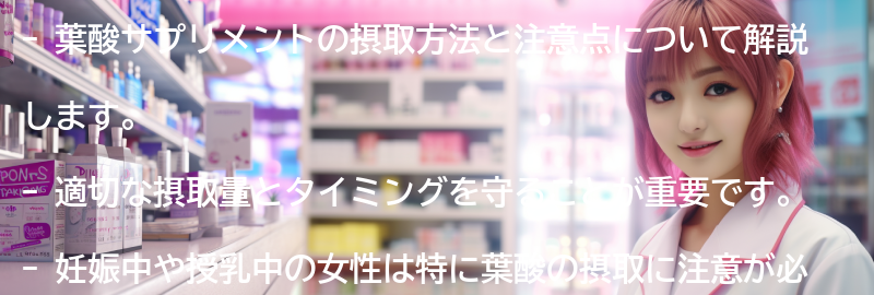 葉酸サプリメントの摂取方法と注意点の要点まとめ