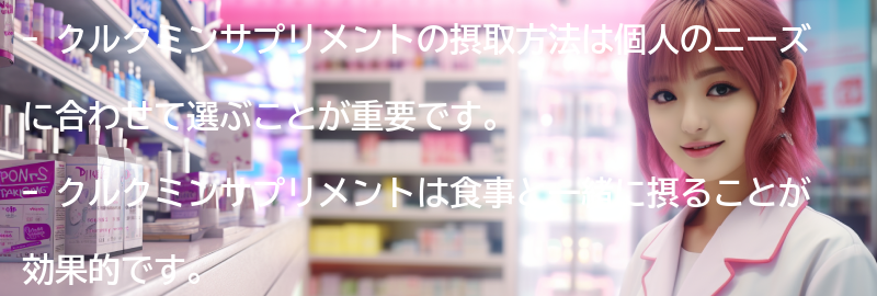 クルクミンサプリメントの摂取方法の要点まとめ