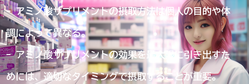 アミノ酸サプリメントの摂取方法とタイミングの要点まとめ