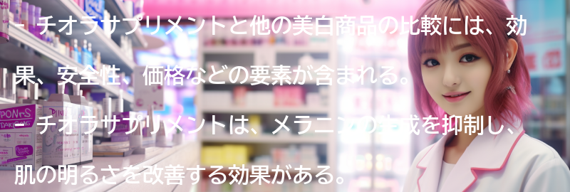 チオラサプリメントと他の美白商品の比較の要点まとめ