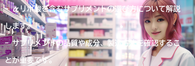αリポ酸を含むサプリメントの選び方の要点まとめ