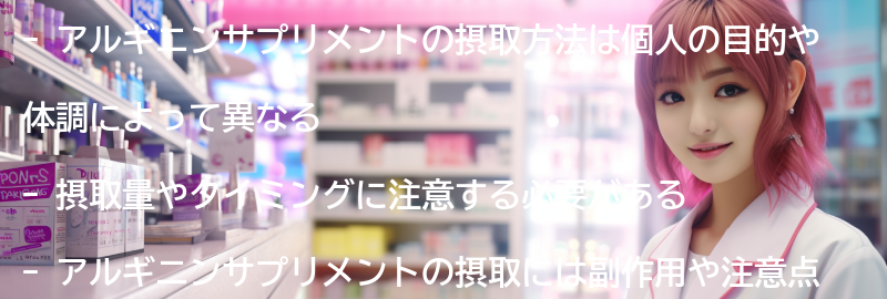 アルギニンサプリメントの摂取方法と注意点の要点まとめ