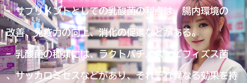 サプリメントとしての乳酸菌の利点の要点まとめ