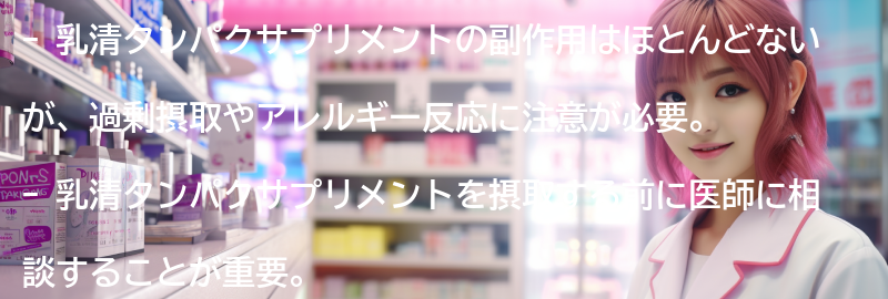 乳清タンパクサプリメントの副作用と注意点の要点まとめ