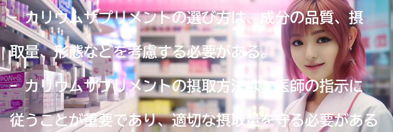 カリウムサプリメントの選び方と摂取方法の要点まとめ