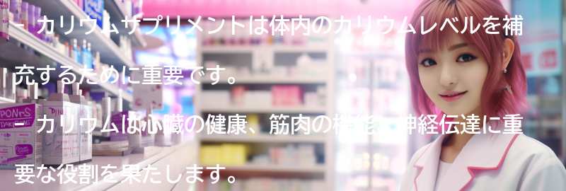 カリウムサプリメントの効果と利点の要点まとめ