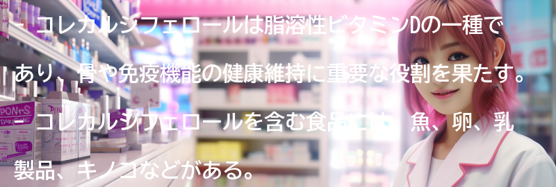 コレカルシフェロールを含む食品の紹介の要点まとめ