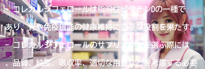 コレカルシフェロールのサプリメントの選び方の要点まとめ