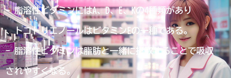 脂溶性ビタミンの種類と特徴の要点まとめ