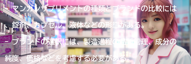 マンガンサプリメントの種類とブランドの比較の要点まとめ