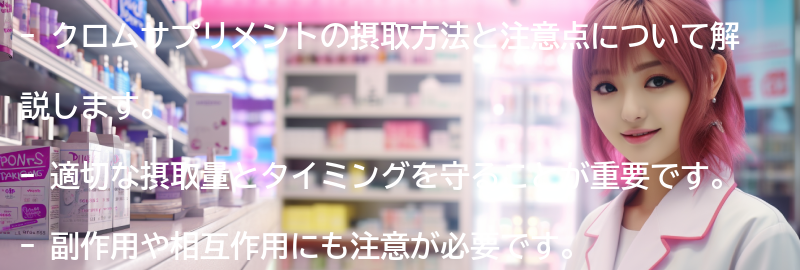 クロムサプリメントの摂取方法と注意点の要点まとめ