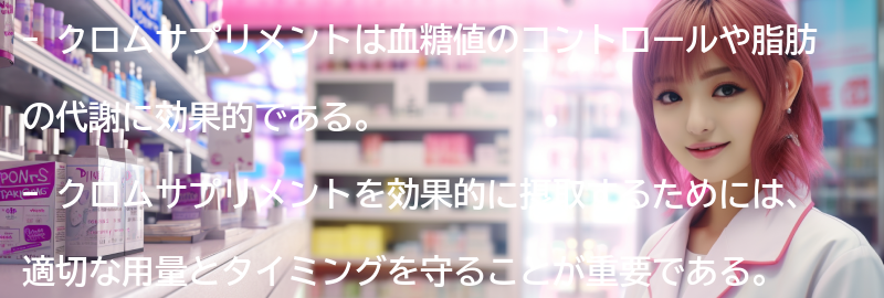 クロムサプリメントの効果を最大限に引き出すためのポイントの要点まとめ