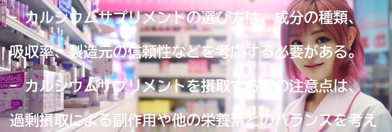 カルシウムサプリメントの選び方と注意点の要点まとめ