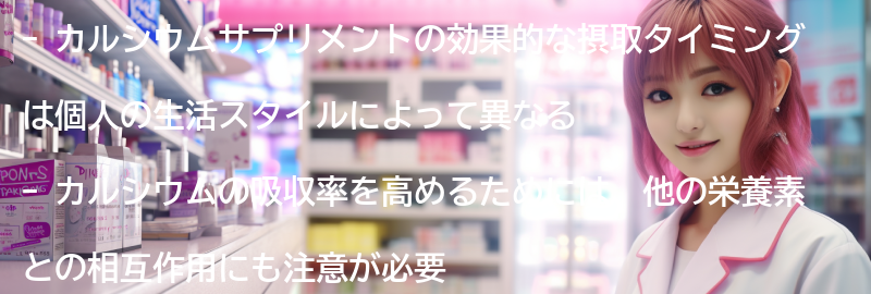 カルシウムサプリメントの効果的な摂取タイミングの要点まとめ